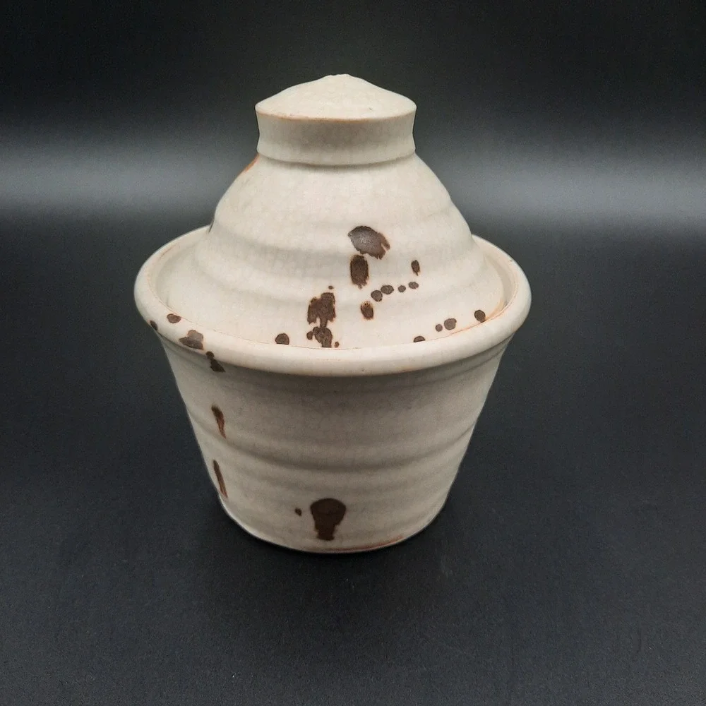 Handmade Ceramic Covered Pot Rustic Earth Tones Kitchen Storage Jar‎